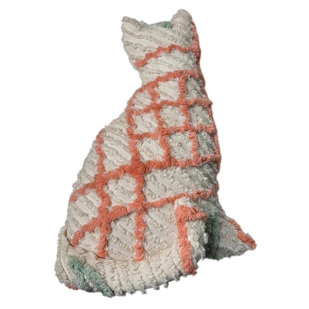 Vintage Chenille Orange Cat Pillow Retro Cottage Kitty VTG Kitschy‎ Pastel Gift